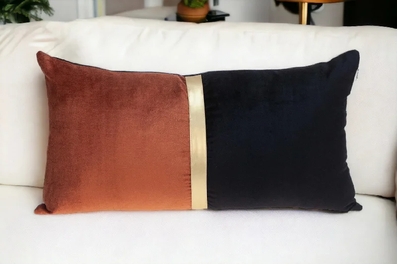 Brown Gold and Black Tufted Velvet Lumbar Pillow