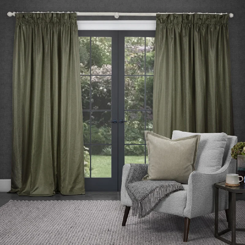 Sereno Woven Pencil Pleat Curtains Grass