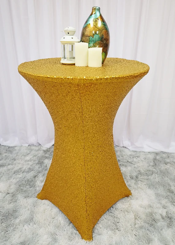 30"x42" Cocktail Sequin Spandex Table Cover - Gold (1pc)