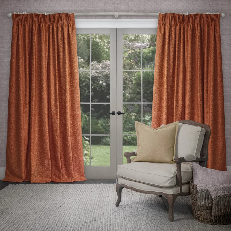 Farley Woven Chenille Pencil Pleat Curtains Rust