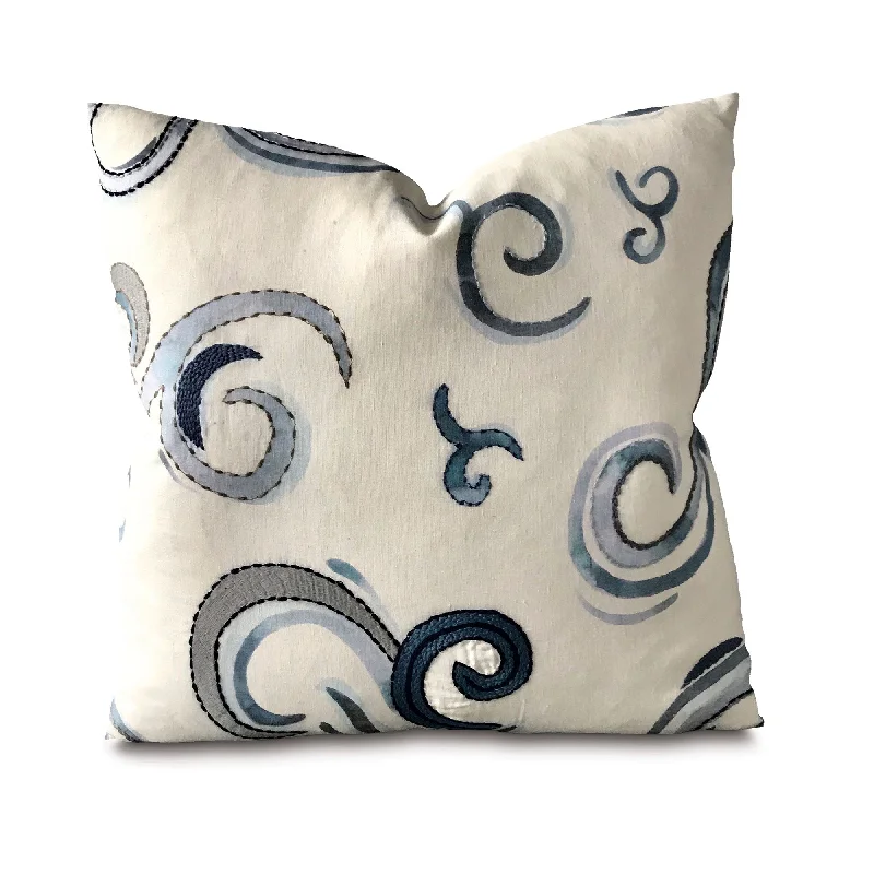 Blue and Ivory Geo Swirl Throw Pillow Cover 22x22