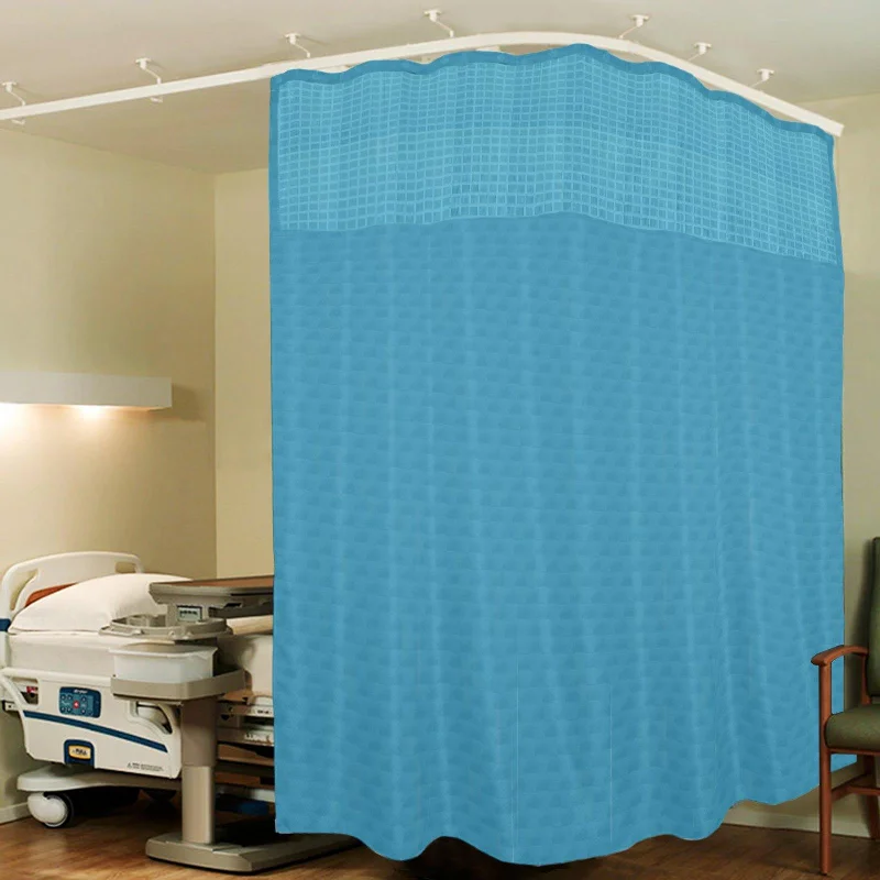 Hospital Partition Curtains, Clinic Curtains Size 12 FT W x 7 ft H, Channel Curtains with Net Fabric, 100% polyester 24 Rustfree Metal Eyelets 24 Plastic Hook, Sky Blue Cubes, (12x7 FT, Pk of 1)