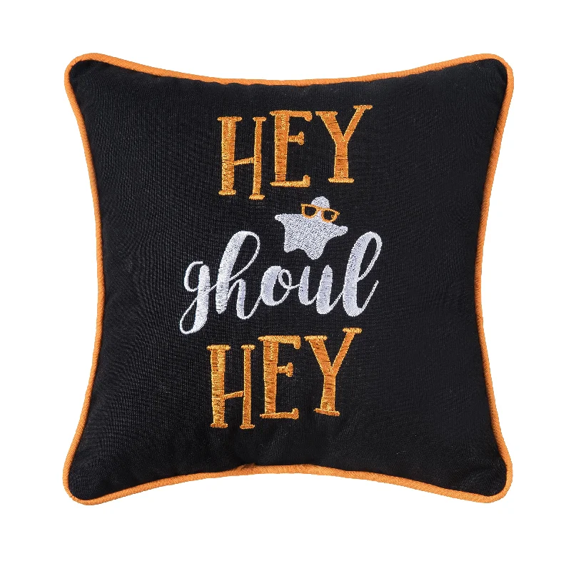 Hey Ghoul Hey Embroidered Mini Pillow