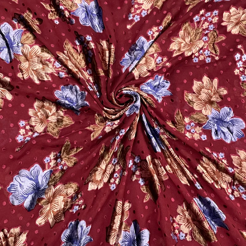 Red & Blue Floral Print Brasso Velvet Fabric