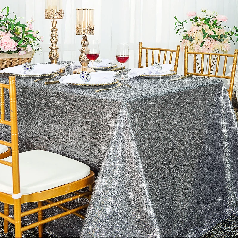 90"x156" Seamless Rectangular Sequin Taffeta Tablecloth - Silver (1pc)