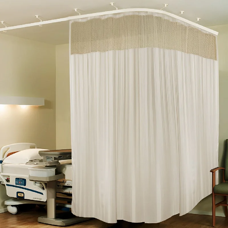 Hospital Partition Curtains, Clinic Curtains Size 10 FT W x 7 ft H, Channel Curtains with Net Fabric, 100% polyester 20 Rustfree Metal Eyelets 20 Plastic Hook, Cream, Stripes Design (10x7 FT, Pk of 1)