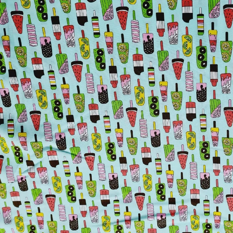 Green Ice Cream Kids Print Poplin Cotton Fabric