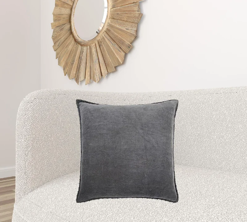 Dark Gray Solid Pearl Beaded Edge Throw Pillow