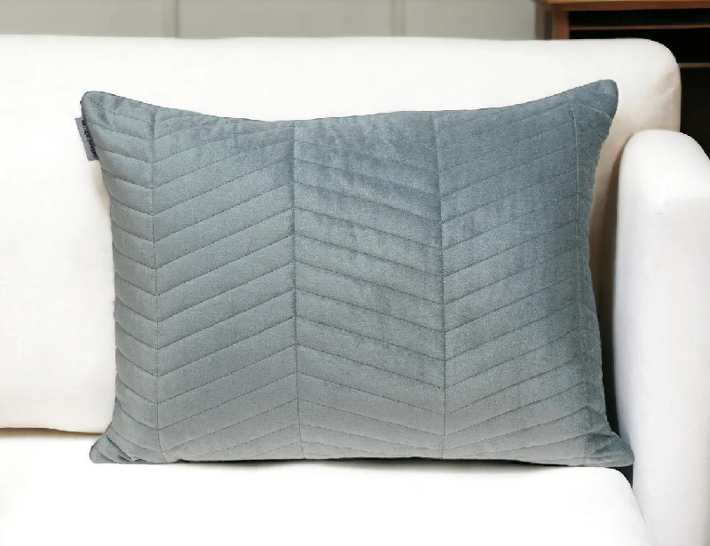 Gray Quilted Velvet Zig Zag Decorative Lumbar Pillow