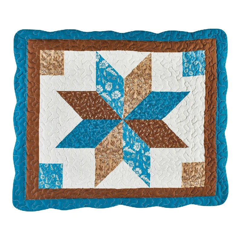 Classic Blue & Tan Diamond Star Patchwork Pillow Sham