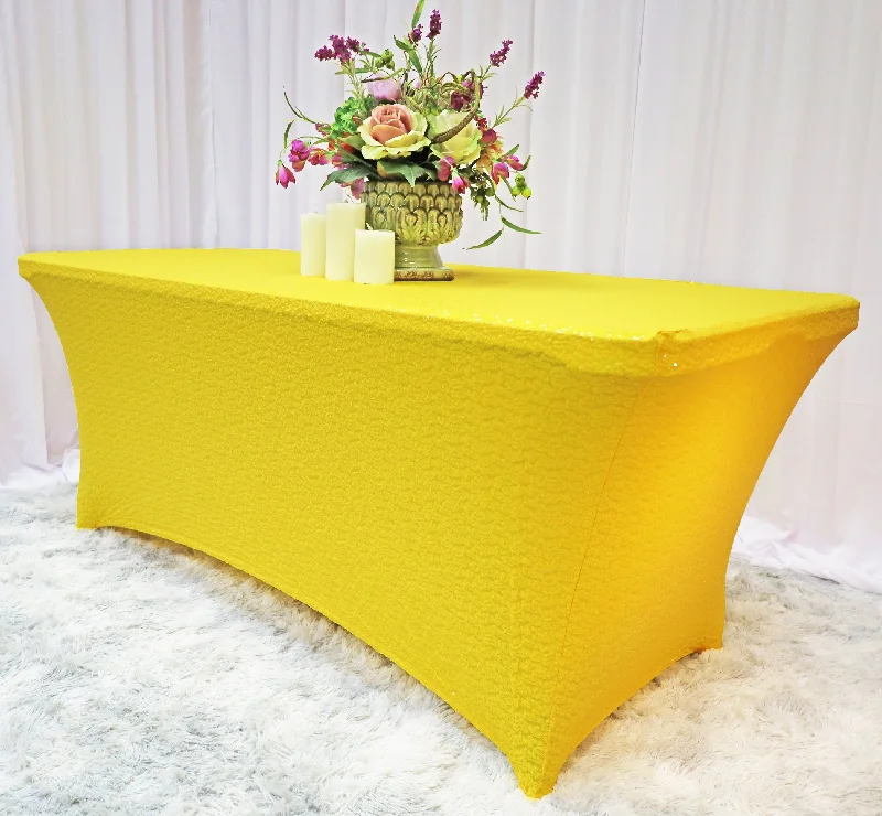 8 Ft Rectangular Sequin Spandex Table Cover - Canary Yellow (1pc)