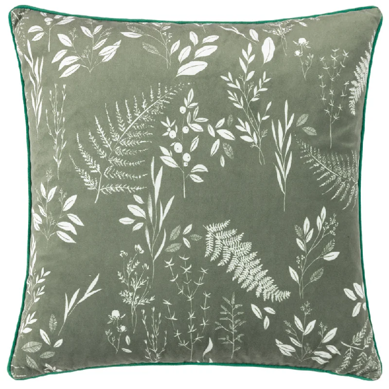 Fearne Printed Velvet Cushion Sage Green