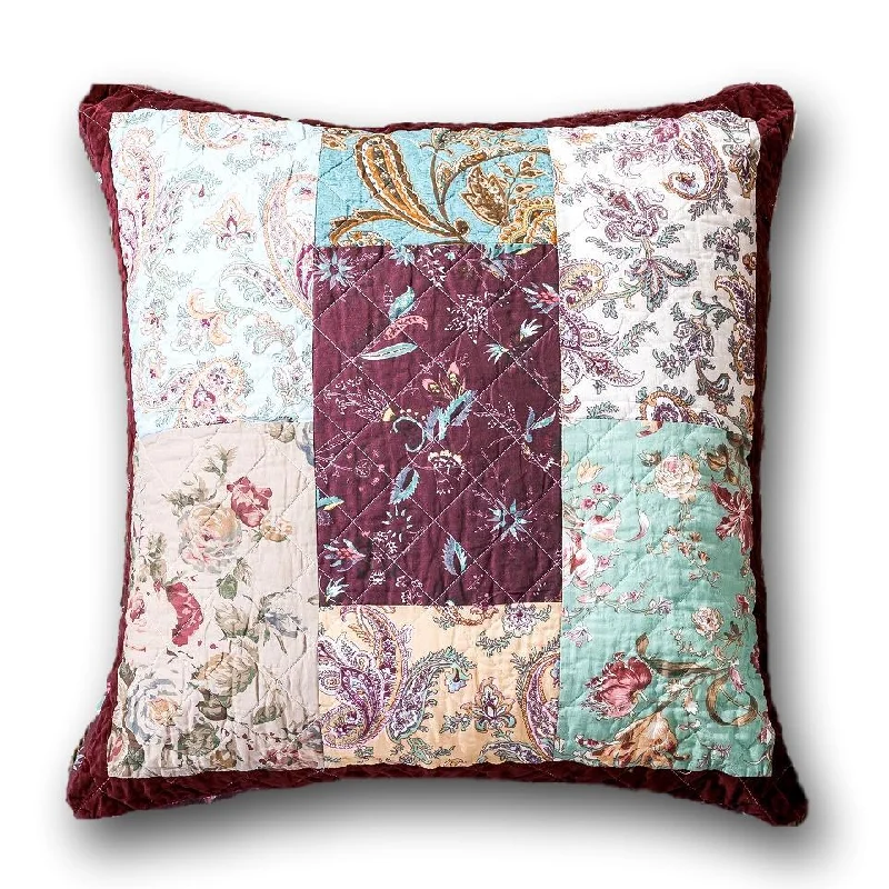 DaDa Bedding Patchwork Burgundy Red Velvet Floral Euro Pillow Cover, 26" x 26" (JHW-868)