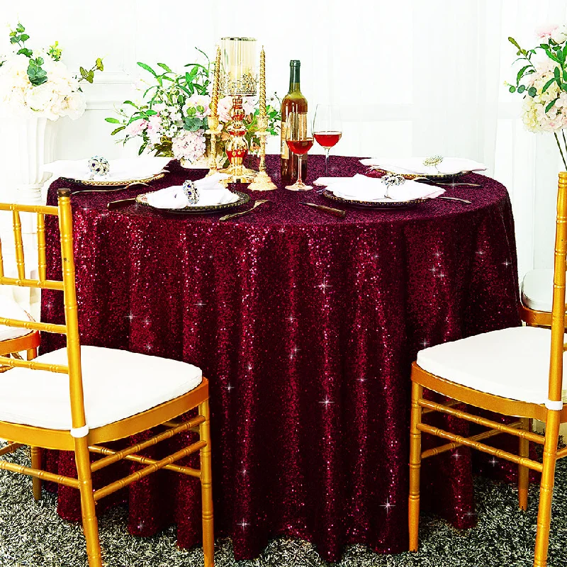 132" Round Sequin Taffeta Tablecloth - Burgundy (1pc)