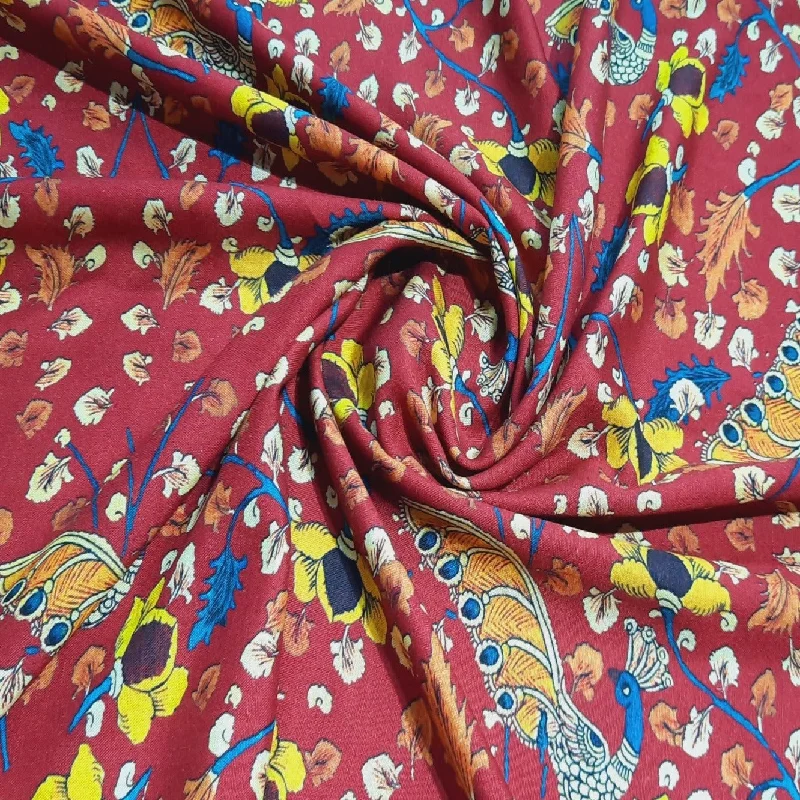 Maroon Madhubani print Viscose Fabric