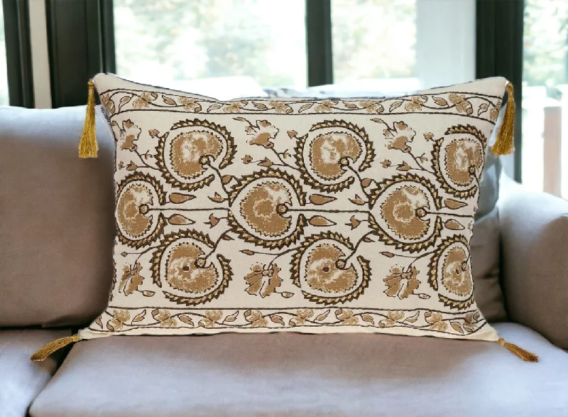 Gold and Bronze Embroidered Decorative Lumbar Pillow