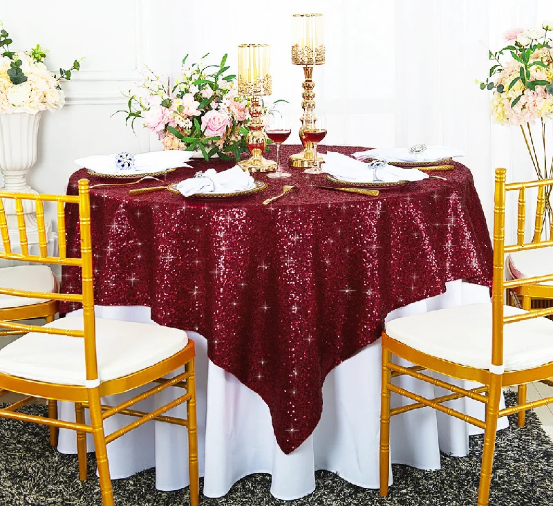 72"x72" Seamless Square Sequin Taffeta Tablecloth/Table Overlay - Burgundy (1pc)