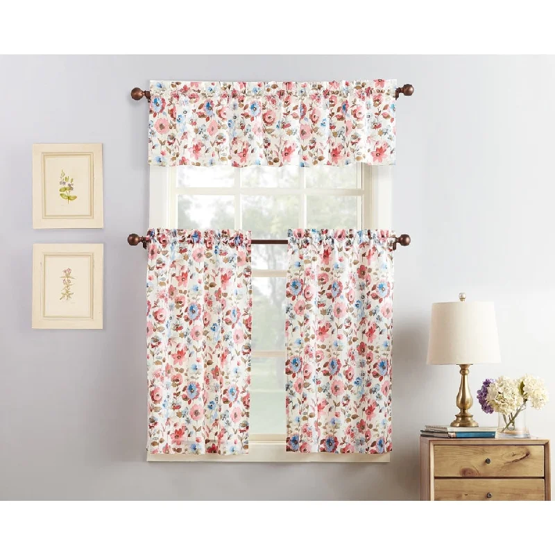 No. 918 Deana Floral Print Microfiber 3-Piece Kitchen Curtain Valance and Tiers Set