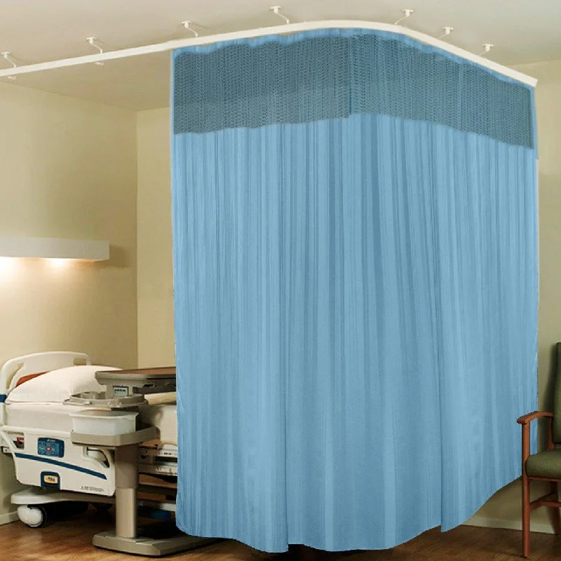 Hospital Partition Curtains, Clinic Curtains Size 8 FT W x 7 ft H, Channel Curtains with Net Fabric, 100% polyester  16 Rustfree Metal Eyelets  16 Plastic Hook,Sky Blue, (8x7 FT, Pk of 1)