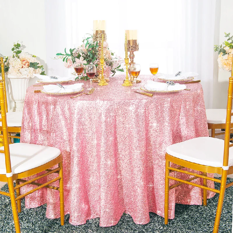 120" Seamless Round Sequin Taffeta Tablecloth - Pink (1pc)