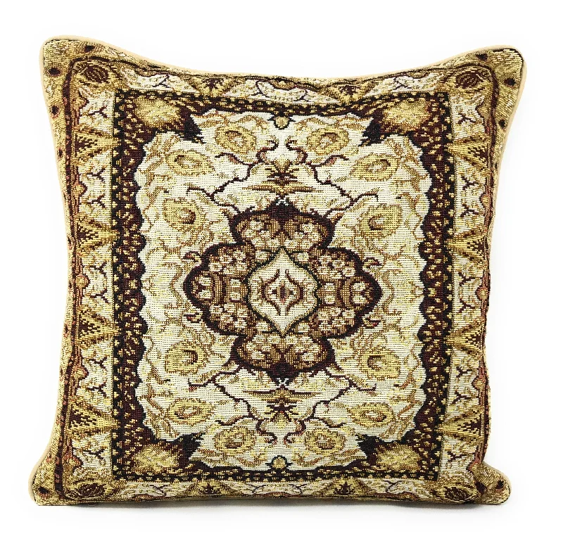 DaDa Bedding Elegant Golden Persian Style Rug Floral Tapestry Throw Pillow Covers 16" x 16"