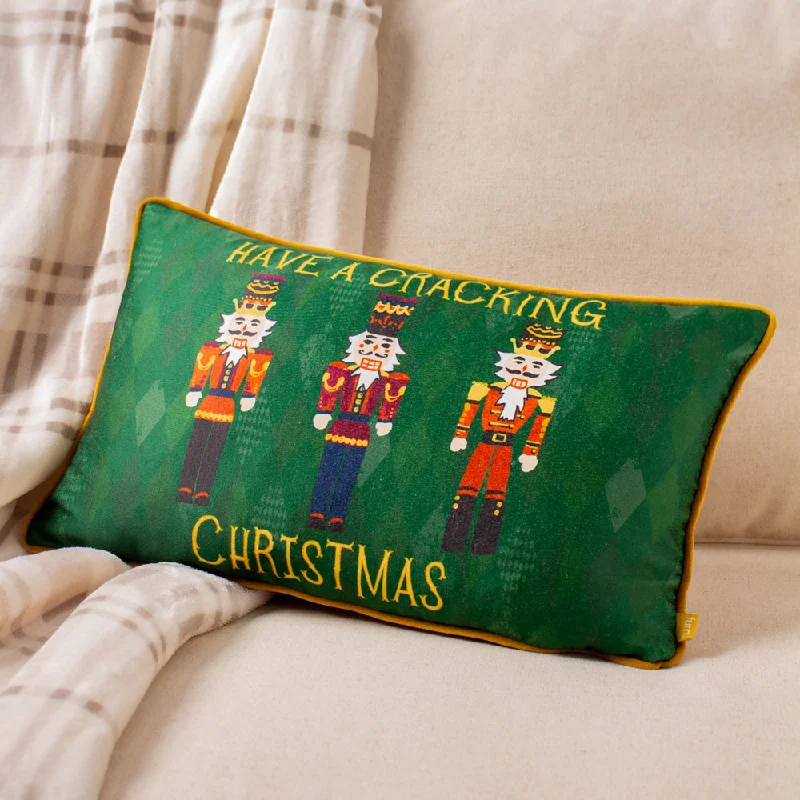 Nutcracker Cracking Christmas Cushion Green