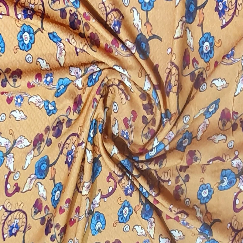 Brown Floral Madhubani Print Rayon Dobby Fabric