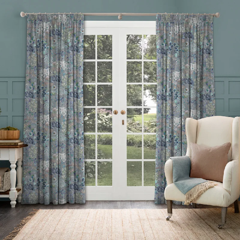 Ailsa Printed Pencil Pleat Curtains Cornflower