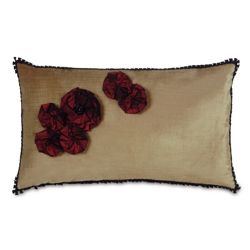 Gold And Maroon Spanish Rose Lumbar Pillow Cover 13x22