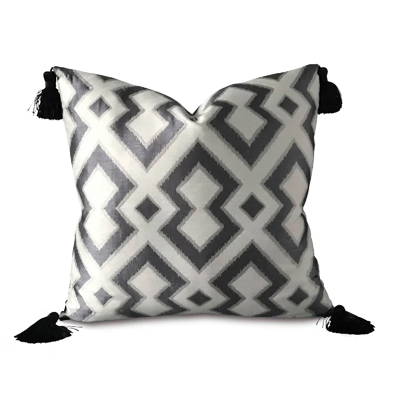 Smoke Trellis Tassel Throw Pillow Cover 22x22