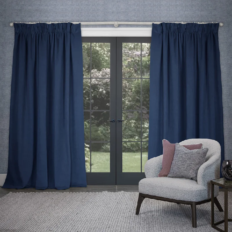 Cube Velvet Pencil Pleat Curtains Bluebell