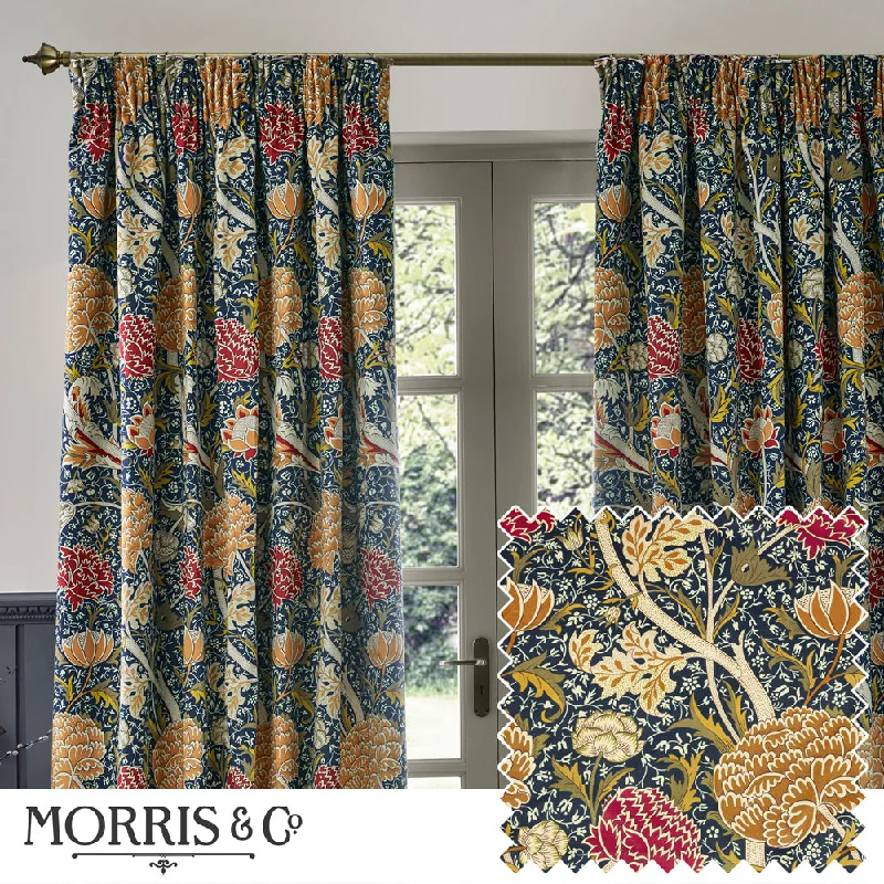 Cray Floral Velvet Pencil Pleat Curtains Indigo/Berry