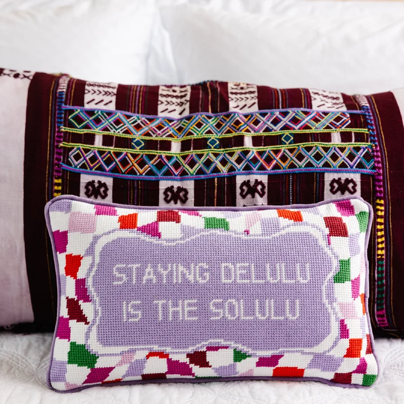 Stay Delulu Needlepoint Pillow