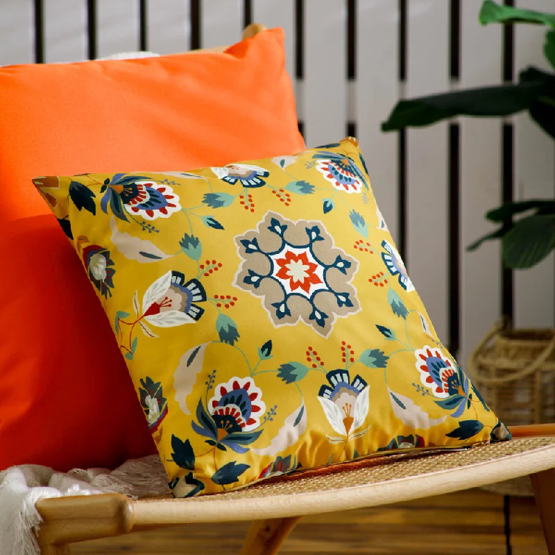 Folk Flora Outdoor Cushion Ochre