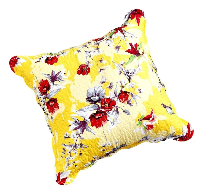 DaDa Bedding Sunshine Yellow Hummingbirds Floral Scalloped Euro Pillow Sham Cover, 26" x 26" (JHW925)