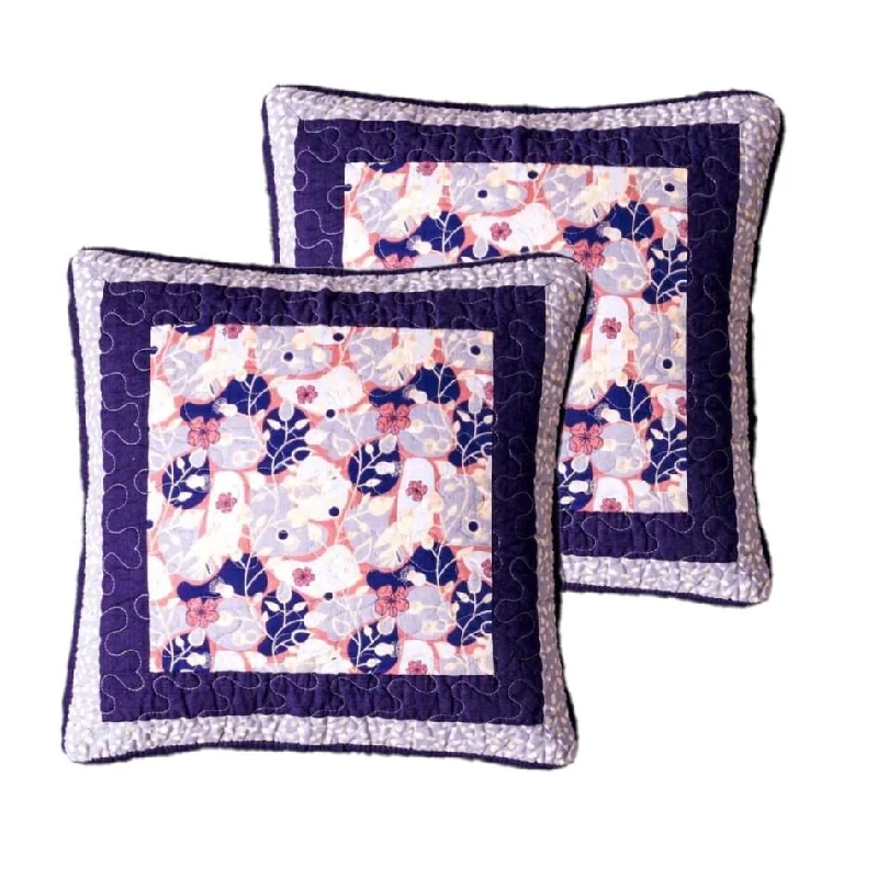 DaDa Bedding Set of 2-Pieces Peachy Blossoms Purple Floral Patchwork Throw Pillow Covers, 18" x 18" - Designed in USA (JHW877)