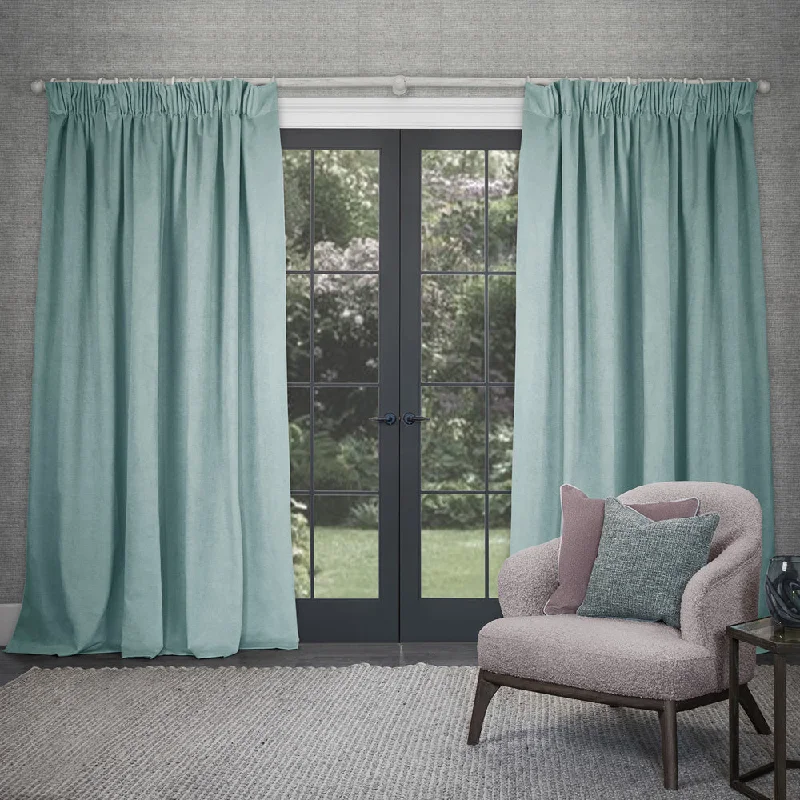 Cube Velvet Pencil Pleat Curtains Sky