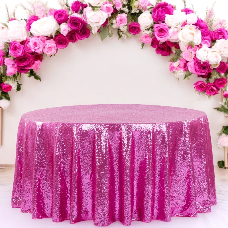 Glitz Sequins 132" Round Tablecloth - Fuchsia