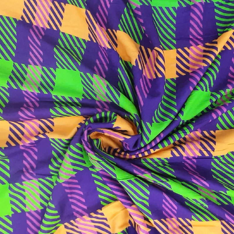 Green & Purple Multi Shade Check Print rayon Fabric