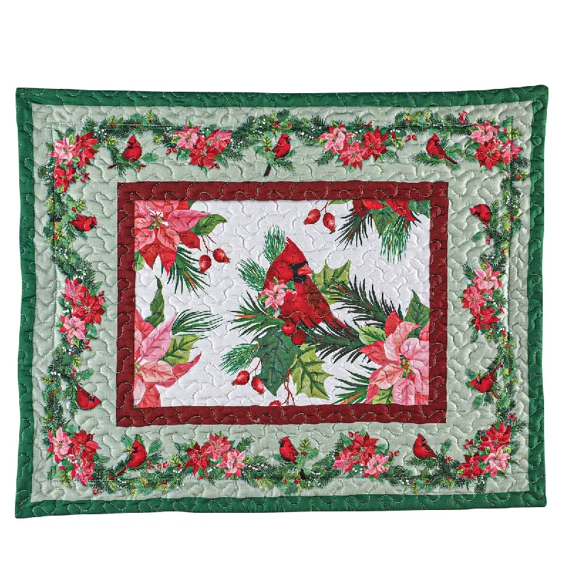 Holiday Cardinal and Poinsettias Pillow Sham