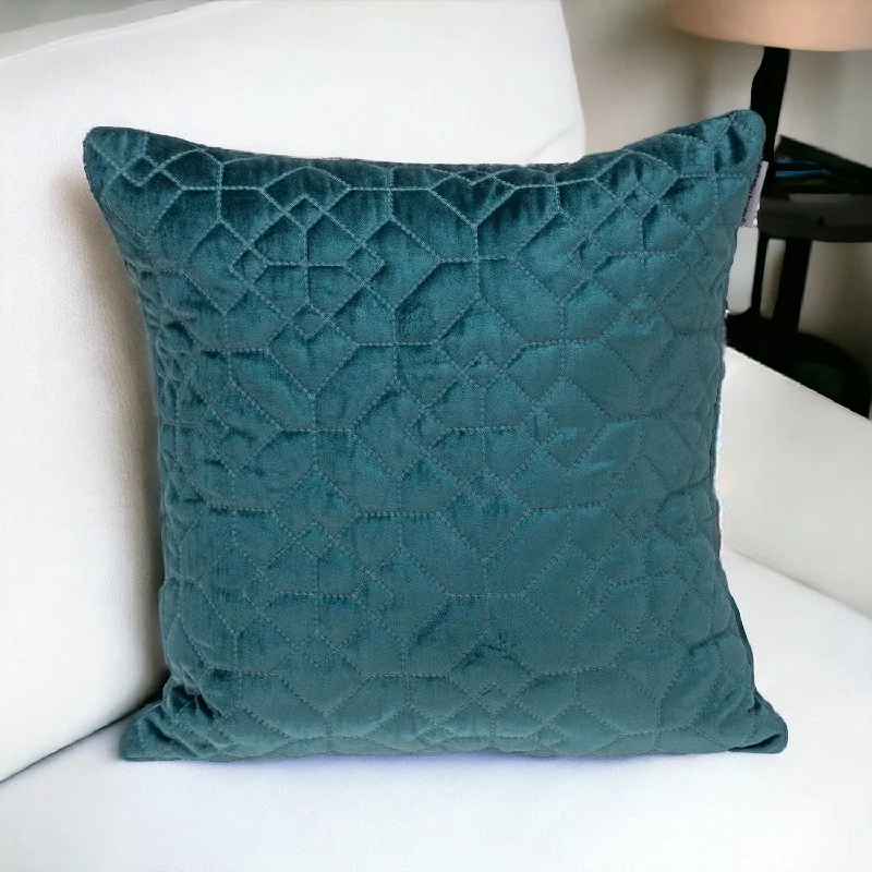 Teal Quilted Velvet Geo Decorative Throw Pillow