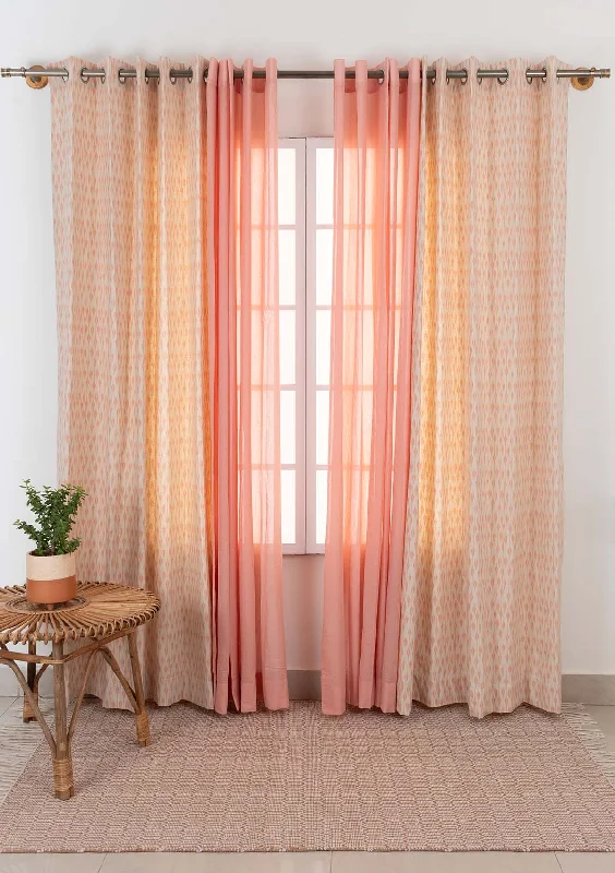 Chenab Cotton curtain with Clay sheer 100% Cotton curtain - Set of 4  - Blush and Clay